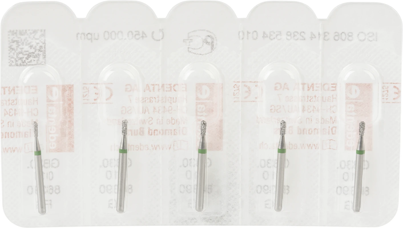 Diamanten 830 Packung 5 Stück grün grob, FG, Figur 238 Birne, 2,7 mm, ISO 010