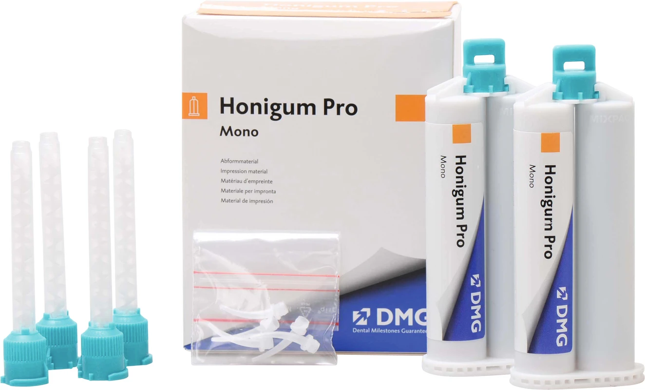 Honigum Pro Mono Packung 2 x 50 ml Doppelkartusche, 4 Automix-Tips, 4 Intraoral-Tips