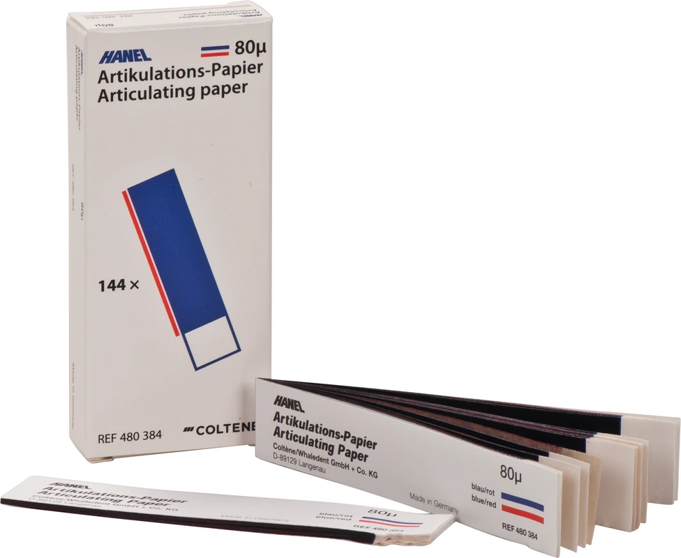 HANEL Artikulations-Papier 80 µm Packung 144 Blatt blau/rot, 80 µm, I-Form