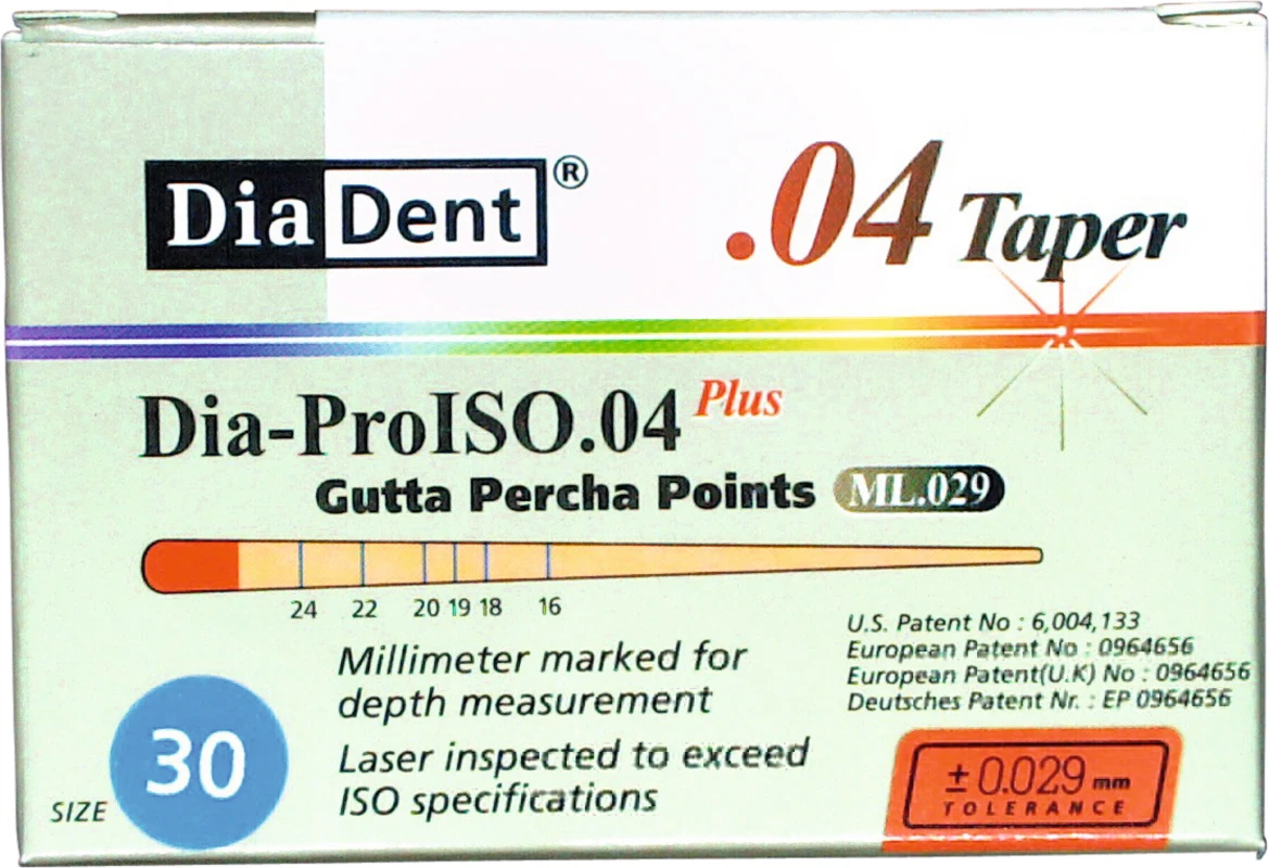 DiaDent® Dia-Pro Guttaperchaspitzen Packung 60 Stück Taper.04, ISO 030