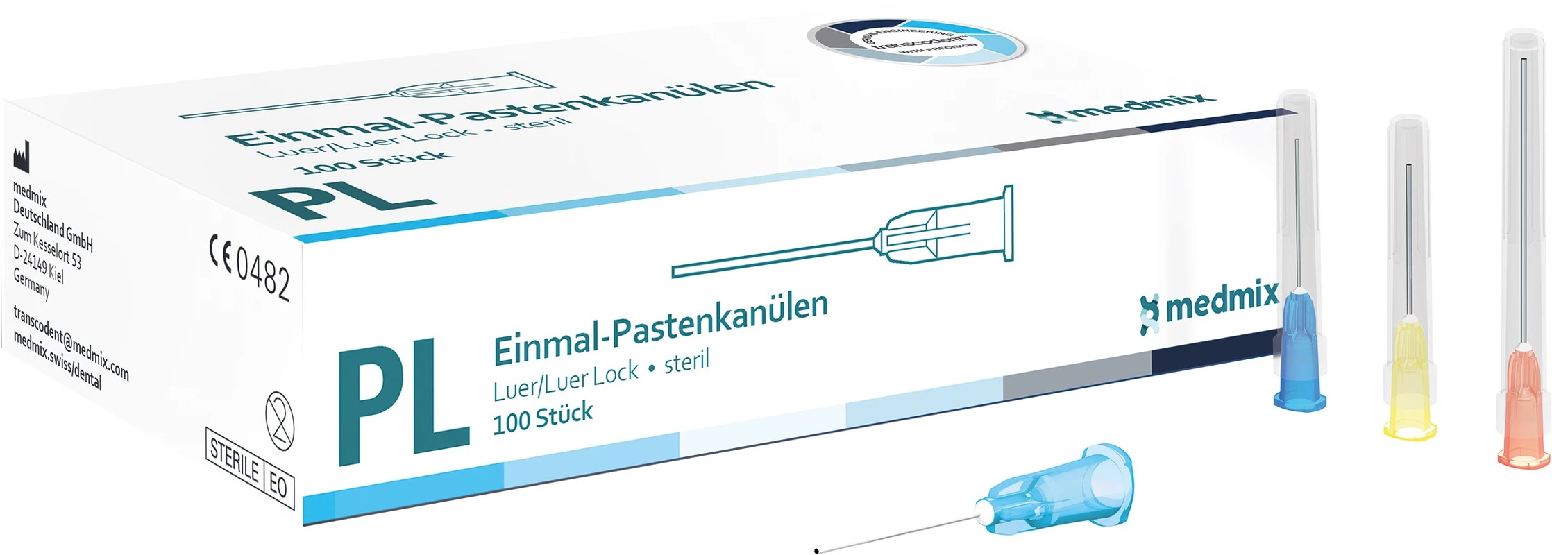 transcodent™ Einmal-Pastenkanülen Packung 100 Stück blau, 0,6 x 23 mm mit Luer &amp; Lock