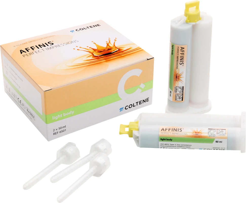 AFFINIS® System 50 Packung 2 x 50 ml Doppelkartusche light body, 12 Mixing Tips AFFINIS® System 50 COLTENE