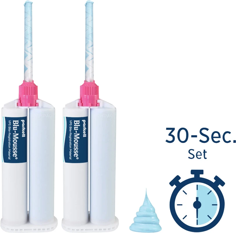 Blu-Mousse® Packung 2 x 10 ml Doppelkartusche Super-Fast, 10 Mischkanülen pink