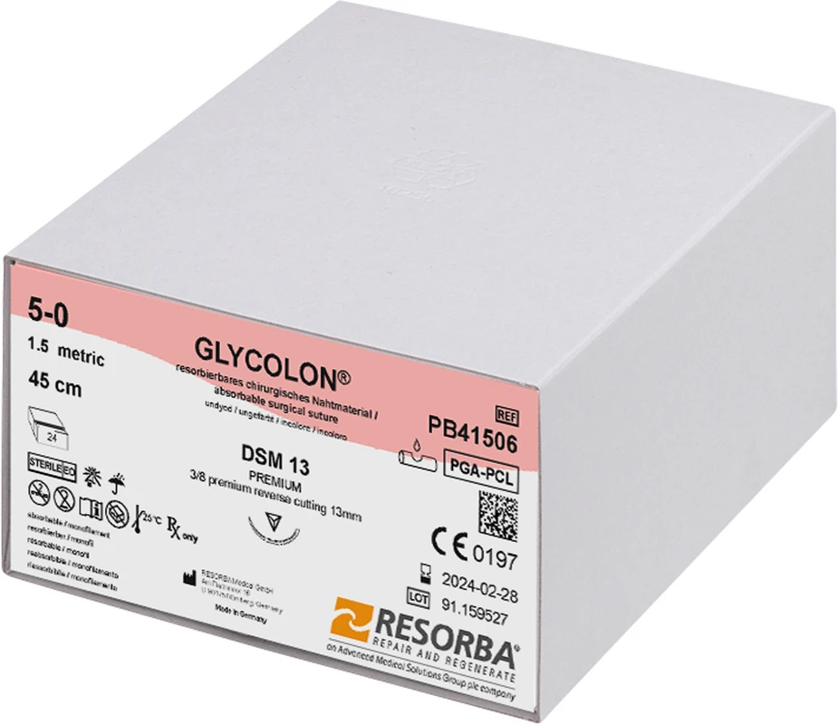 Glycolon® Monofil Packung 24 Stück violett, 70 cm, HRT22, 1/2 Kreis, schneidender Rundkörper (Diamant-Spitze), 22 mm, USP 4/0
