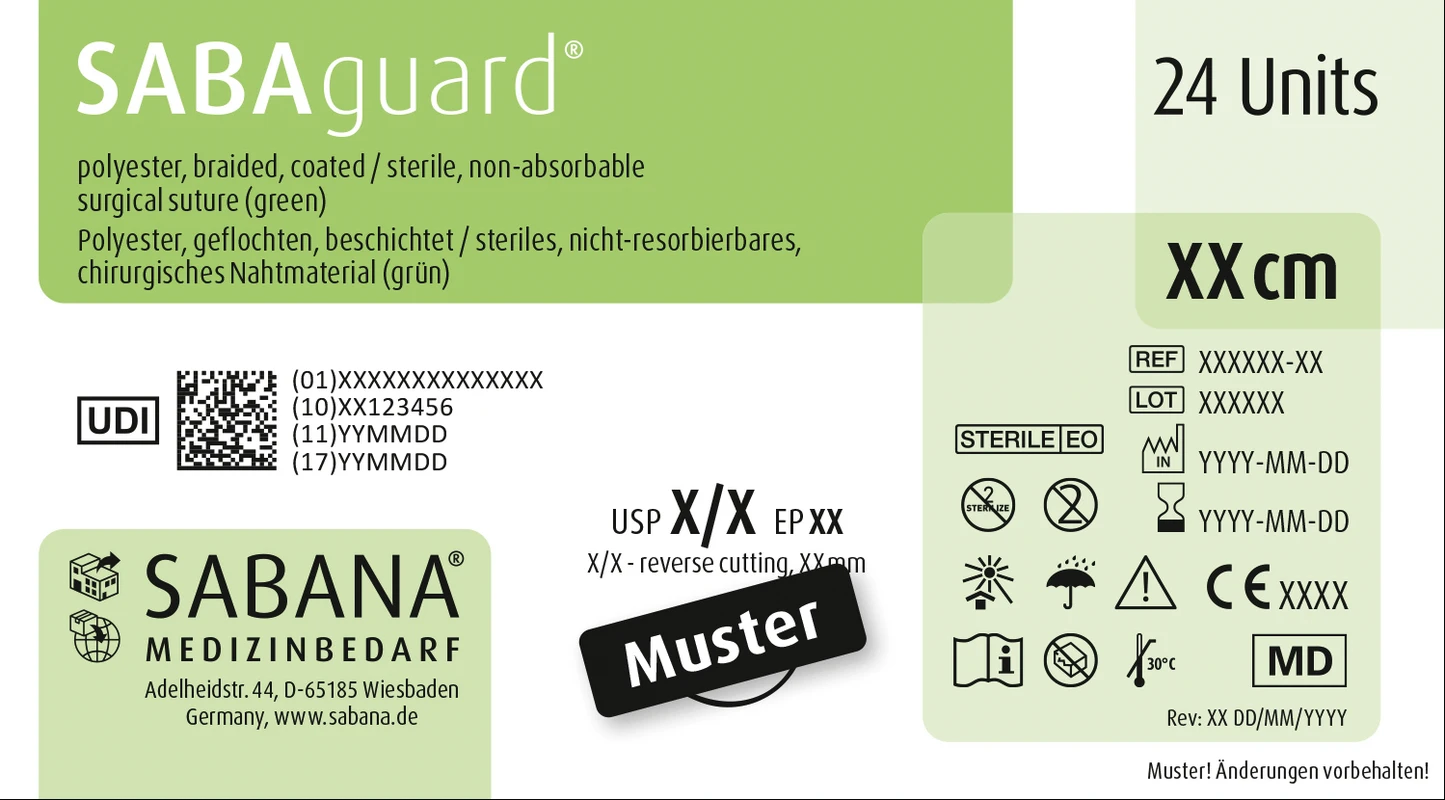 SABAguard® Packung 24 Stück grün, 45 cm, HR-17, 1/2 Kreis, Rundkörper, 17 mm, USP 3/0