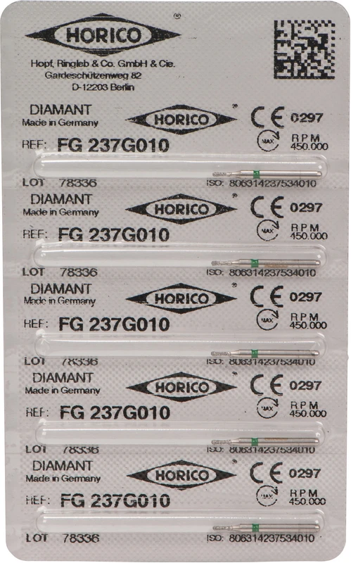 Diamantschleifer 237 Packung 5 Stück grün grob, FG, Figur 237, 3 mm, ISO 010