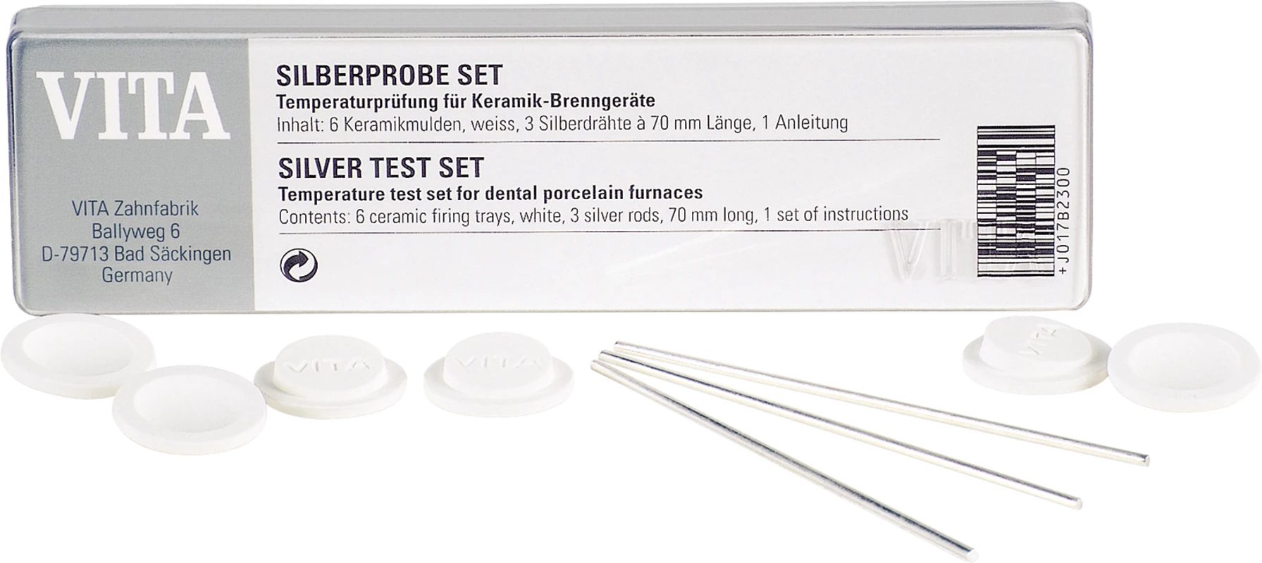 VITA Silberprobe Set 6 Keramikmulden weiß, 3 Silberdrähte 70 mm, 1 Anleitung