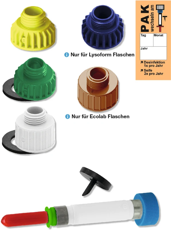 Flaschenadapter für die F-Euro Serie Set 5 Adapter, 1 Schlauchdosierpumpe, 1 Flaschenbelüftung