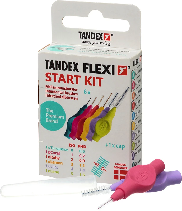 FLEXI® Interdentalbürsten PHD Start Kit 6 Stück (turquoise, coral, tangerine, ruby, aqua, lilac) PHD 0.6 - 1.4, ISO 0-4