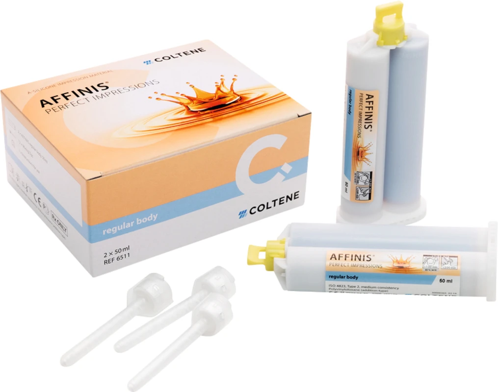 AFFINIS® System 50 Packung 2 x 50 ml Doppelkartusche regular body, 12 Mixing Tips AFFINIS® System 50 COLTENE