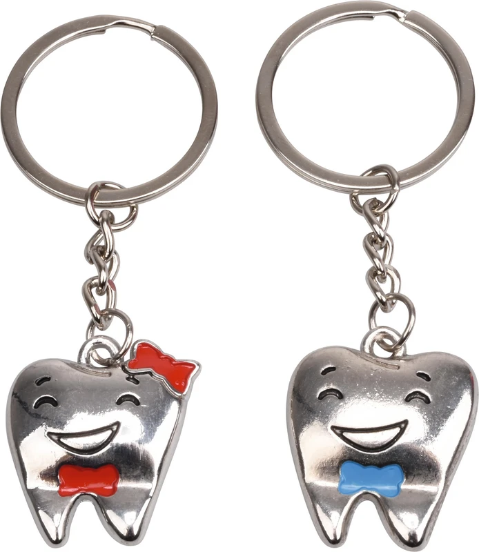 Schlüsselanhänger Metall Packung 12 Stück (6 blaue Fliege, 6 rote Schleife)