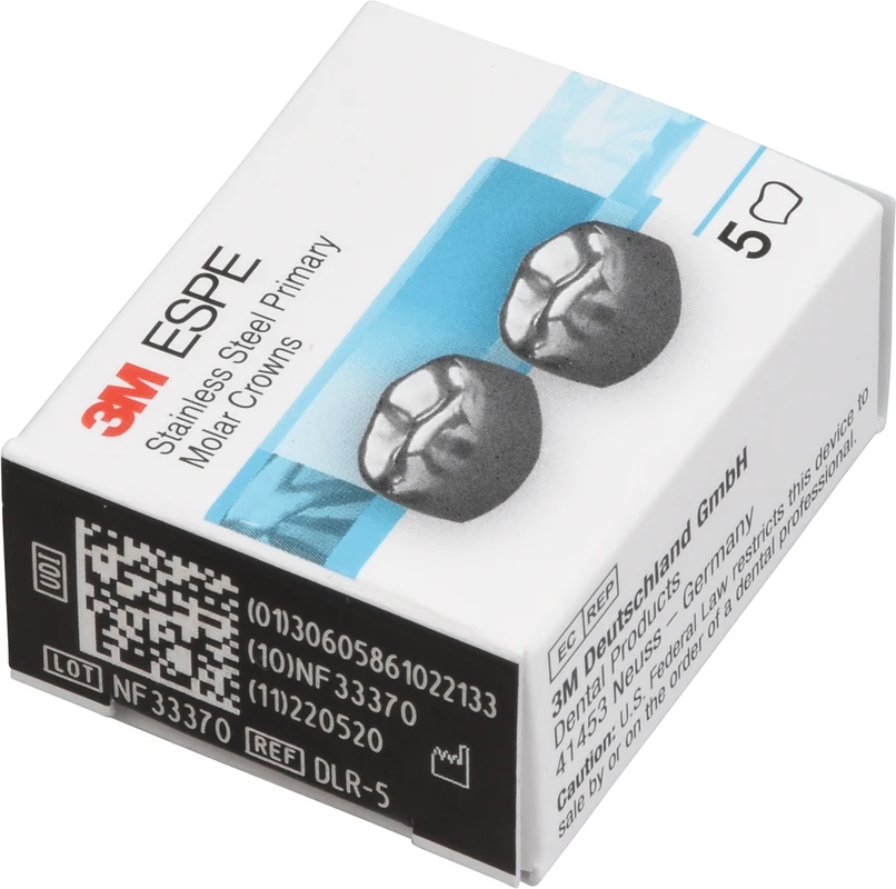 Edelstahlkronen Packung 5 Stück D-LR-5, für Milchmolaren