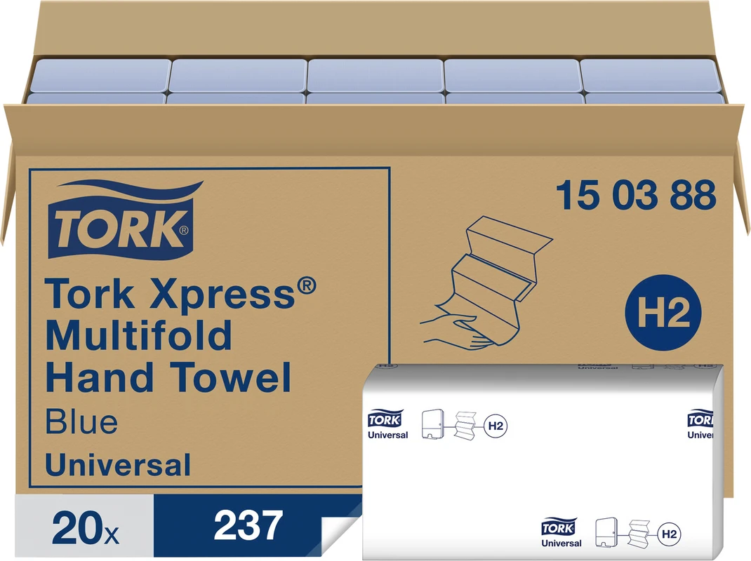 TORK® Xpress® Multifold (Interfold) Handtücher H2 System Karton 20 x 237 Stück 2-lagig, blau