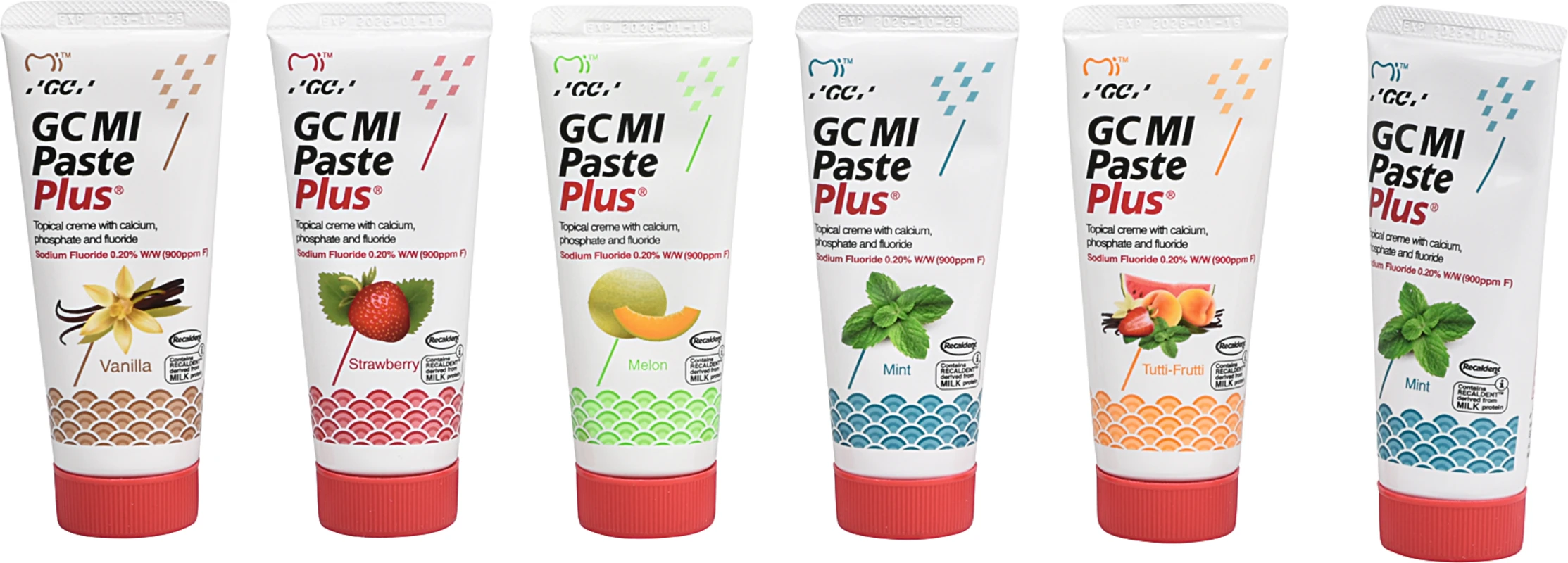 GC MI Paste Plus™ Promopack 5+1 6 x 40 ml Paste (Melone, Erdbeer, Tutti Frutti, Vanille, Minze)