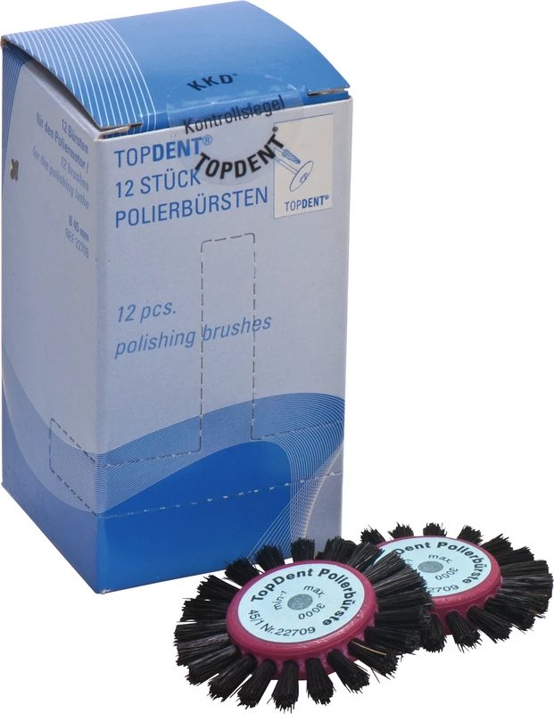 TOPDENT Polierbürsten Packung 12 Stück, 1-reihig, Chungkingborsten 9 mm, mittelhart, Ø 45 mm