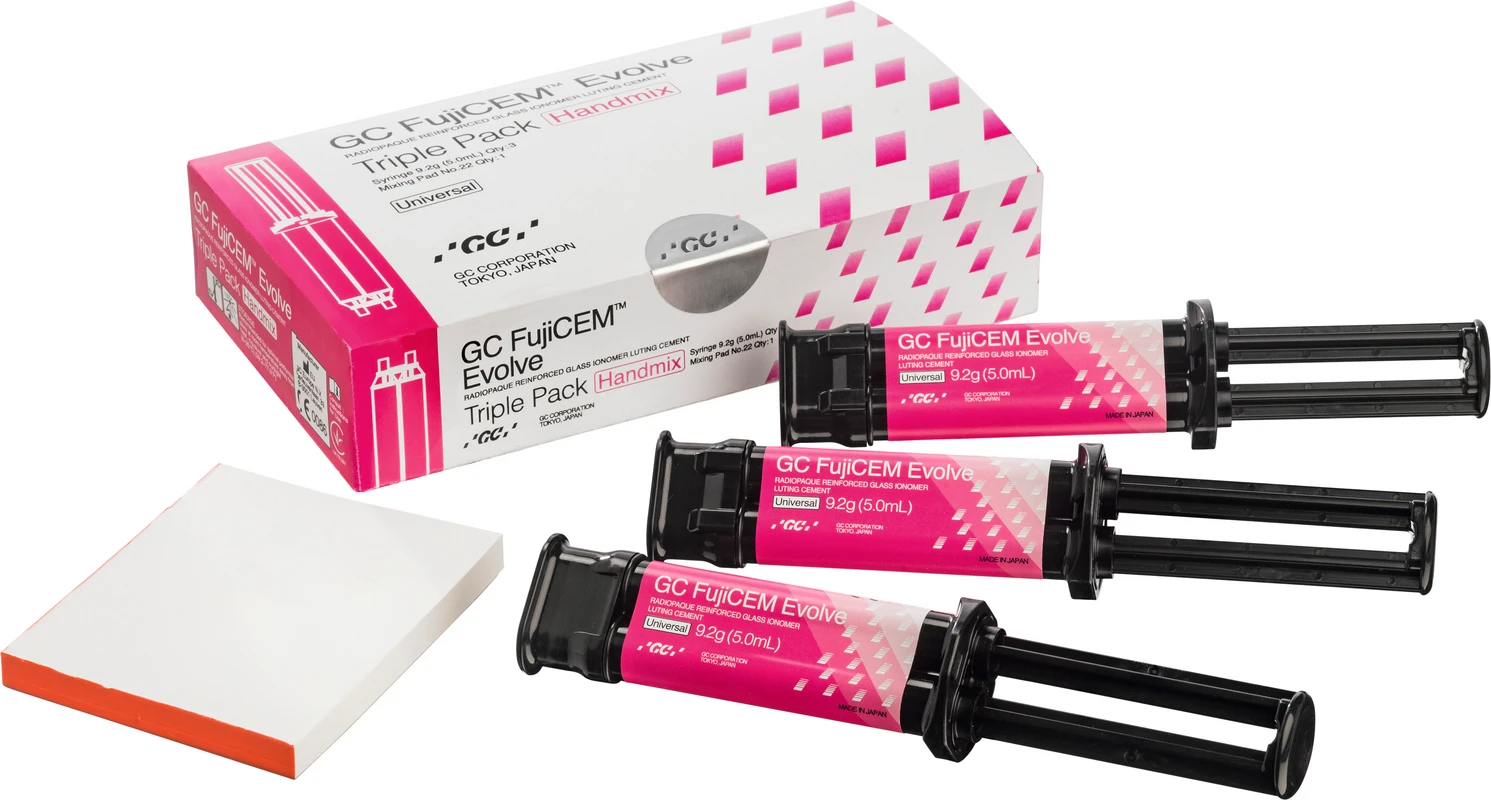 GC FujiCEM™ Evolve Packung Handmix 3 x 9,2 g/ 5 ml Spritze, 1 Anmischblock