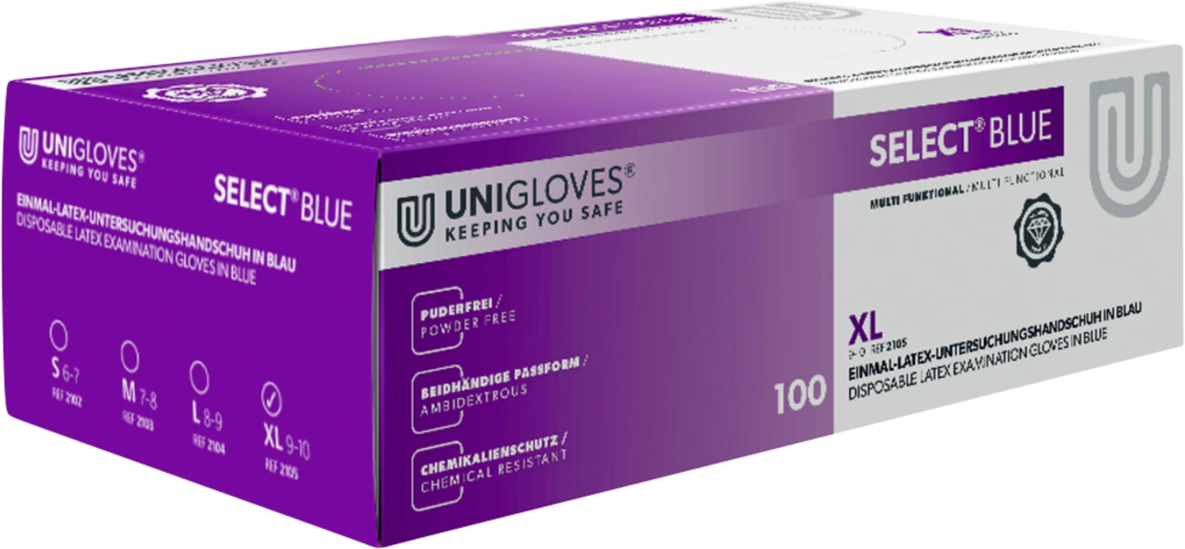 SELECT® BLUE Packung 100 Stück puderfrei, blau, XL