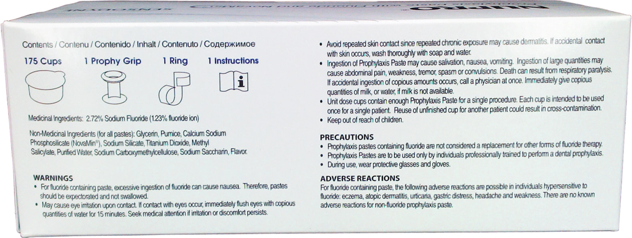 NUPRO® mit NovaMin® Packung 175 x 1,4 g Single Dose Minze mit Fluorid, 1 Prophy Grip, 1 Prophy Ring