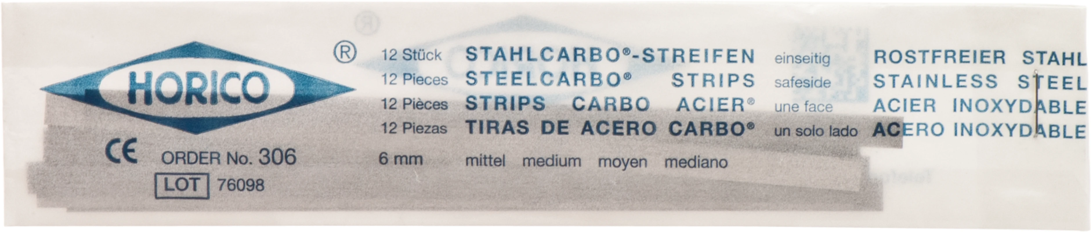Stahlcarbo® Streifen Packung 12 Stück einseitig, 6 mm breit, Stärke 0,1 mm