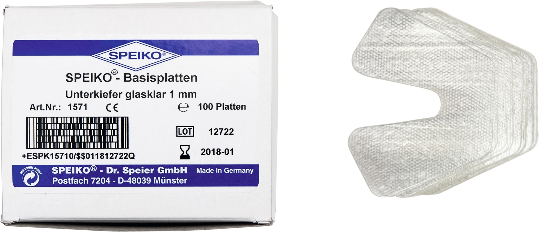 SPEIKO® Basisplatten Laborpackung 100 UK Stück glasklar, 1 mm