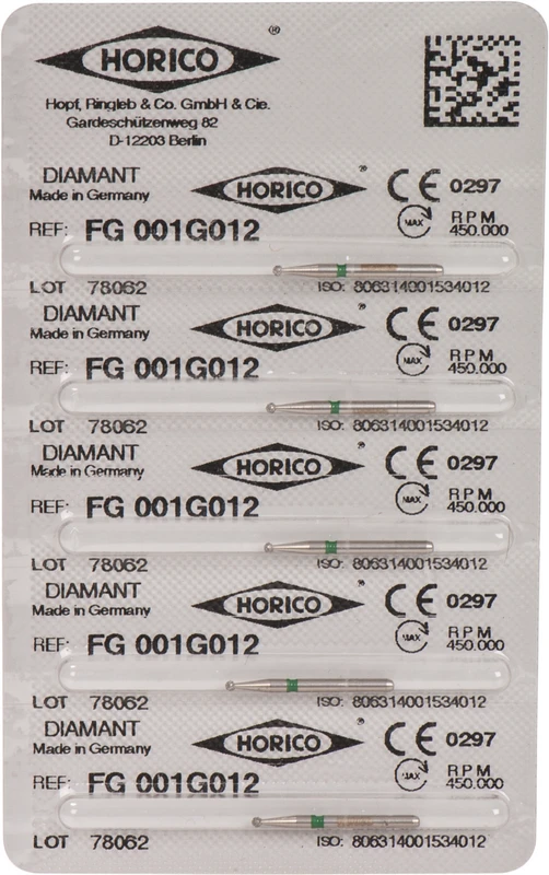 Diamantschleifer 001 Packung 5 Stück grün grob, FG, Figur 001, ISO 012