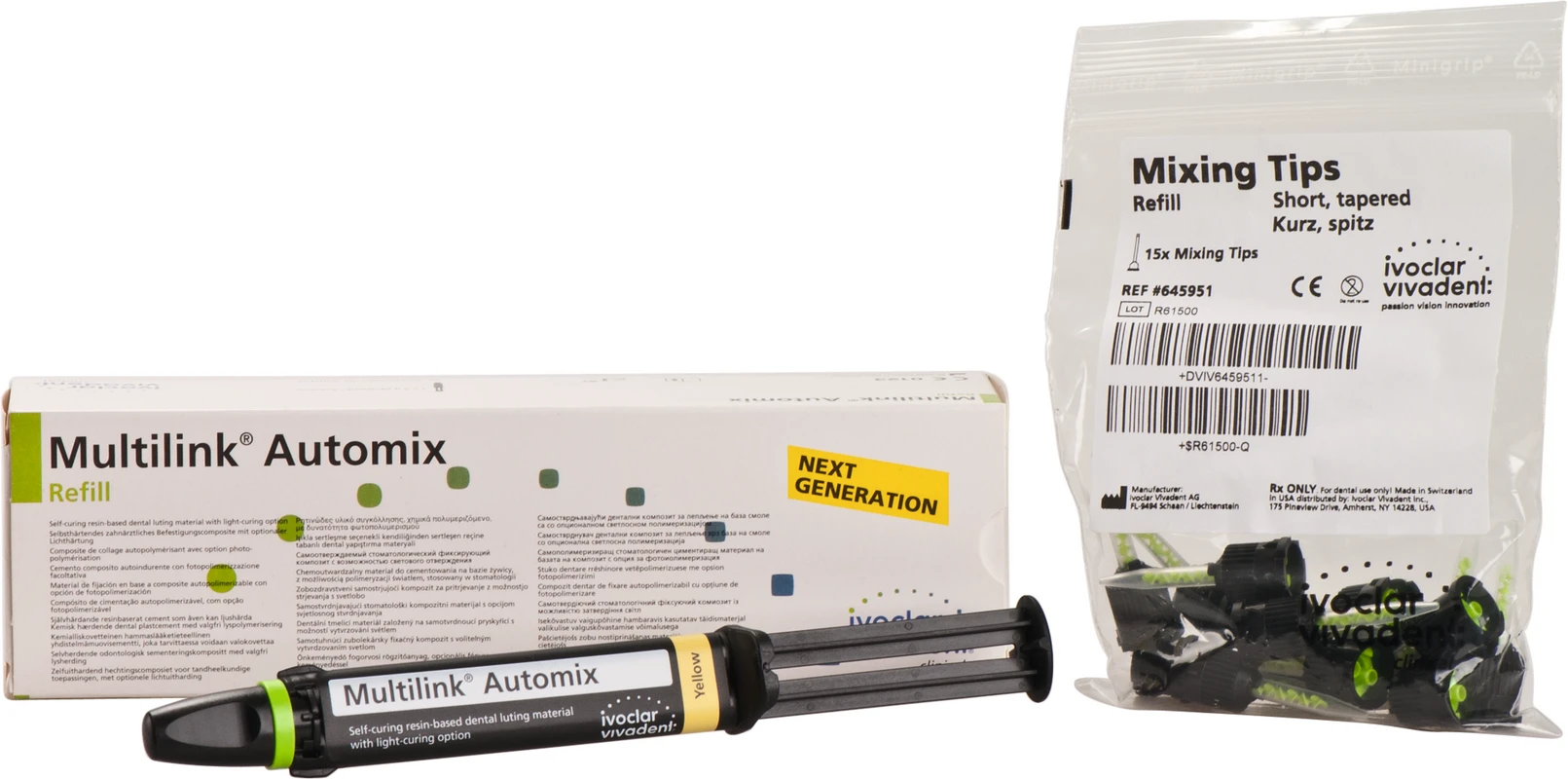 Multilink® Automix Refill Packung 9 g Multilink Automix Spritze yellow, 15 Mischkanülen
