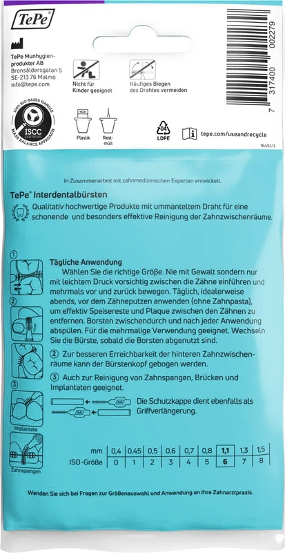 TePe® Interdentalbürsten Original Packung 8 Stück lila, Ø 1,1 mm