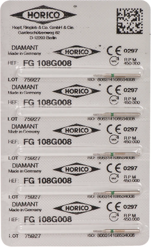 Diamantschleifer 108 Packung 5 Stück grün grob, FG, Figur 108, 3 mm, ISO 008