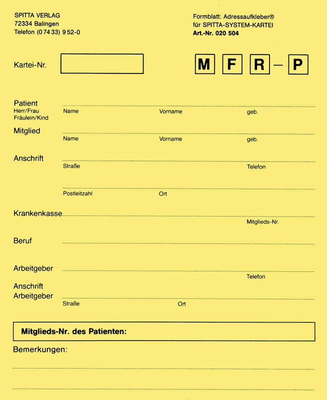 Anschriftenblatt für DIN A5-Karteikarte Stück 50 Blatt gelb