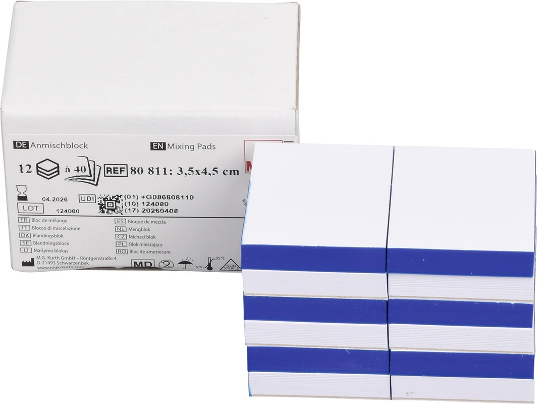 Anmischblöcke Packung 12 Blöcke klein, 40 Blatt, mattiert, zweineinhalbseitig geblockt, 3,5 x 4,5 cm