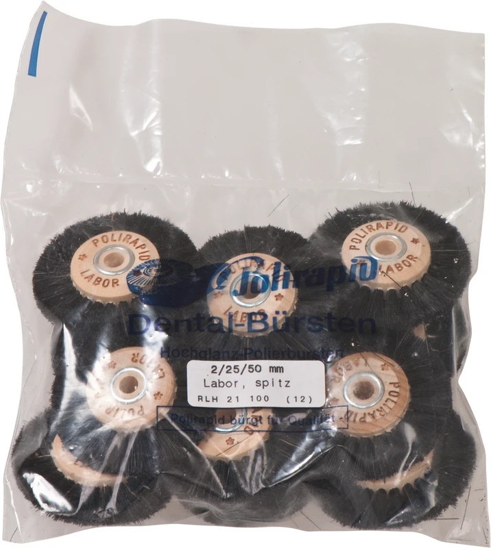 Labor Rundbürsten Packung 12 Stück mit HK, 2-reihig, Chungking schwarz, spitz, Kern: Ø 25 mm, Außen: Ø 50 mm