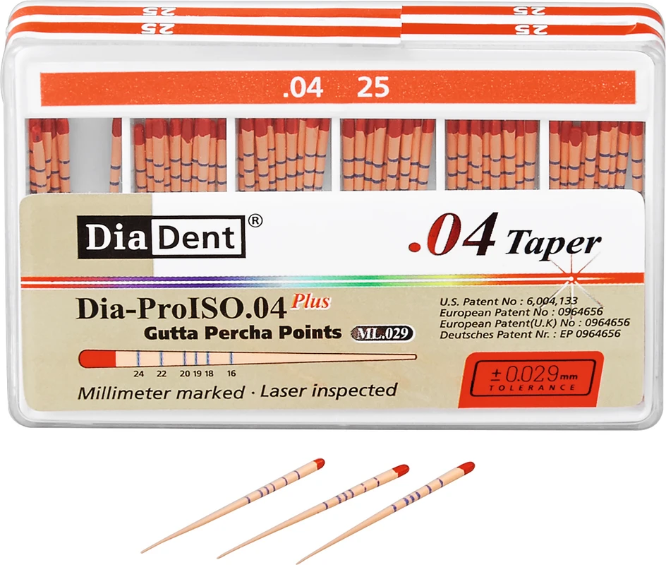 DiaDent® Dia-Pro Guttaperchaspitzen Packung 60 Stück Taper.04, ISO 025