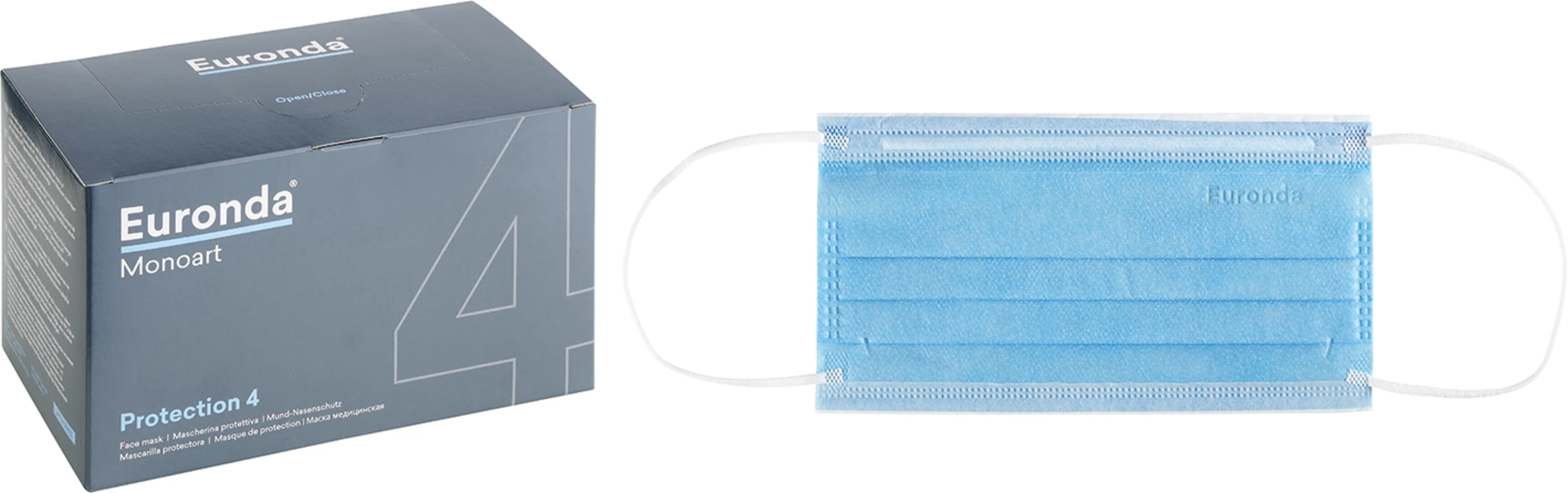 Monoart® Mundschutz Pro 4 Perfect Fit Box 50 Stück mit Gummizug, blau