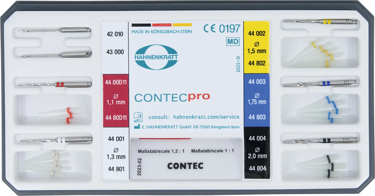 CONTECpro Standard Set 2 Kanalerweiterer, 5 Kalibrierbohrer, 21 Stifte, 1 Box leer, 1 Messschablone