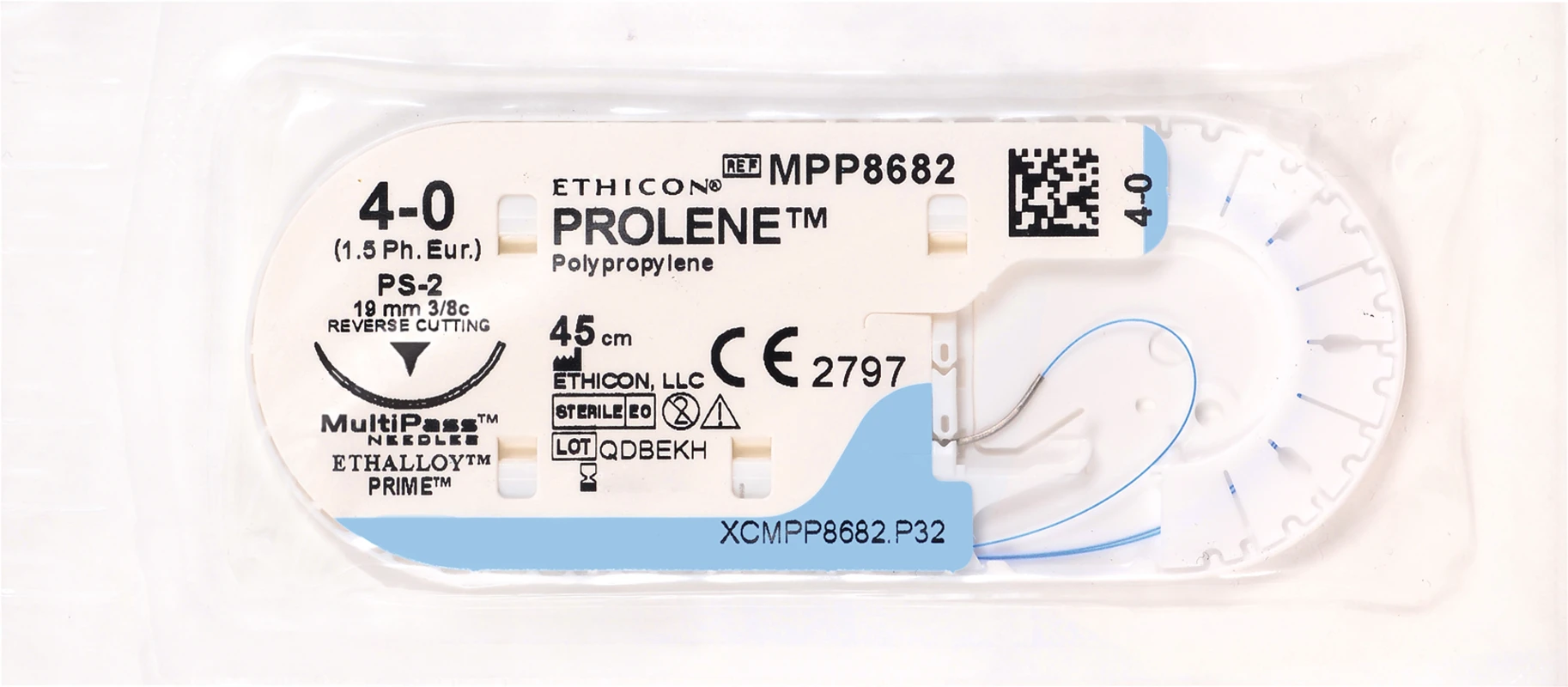 PROLENE Packung 36 Stück blau, 45 cm, FS2 VB, 3/8 Kreis, schneidend, 19 mm, USP 5/0
