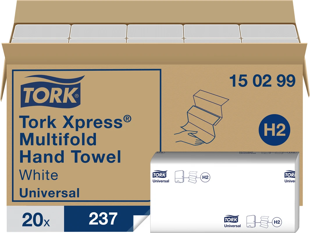 TORK® Xpress® Multifold (Interfold) Handtücher H2 System Karton 20 x 237 Stück 2-lagig, weiß