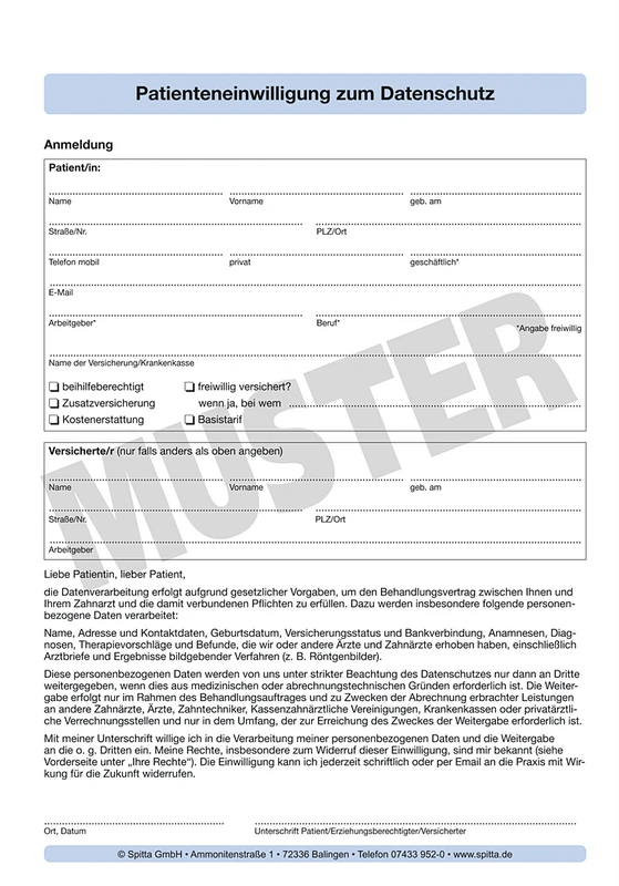 Patienteninformation zum Datenschutz Stück 100 Blatt deutsch