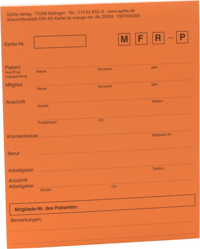 Anschriftenblatt für DIN A5-Karteikarte Stück 50 Blatt orange