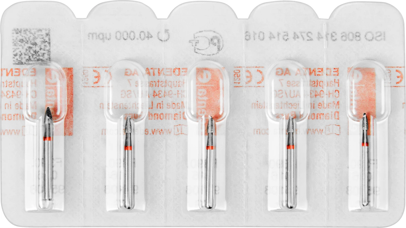 Diamanten 390 Packung 5 Stück rot fein, FG, Figur 274 Granate, 3,5 mm, ISO 016