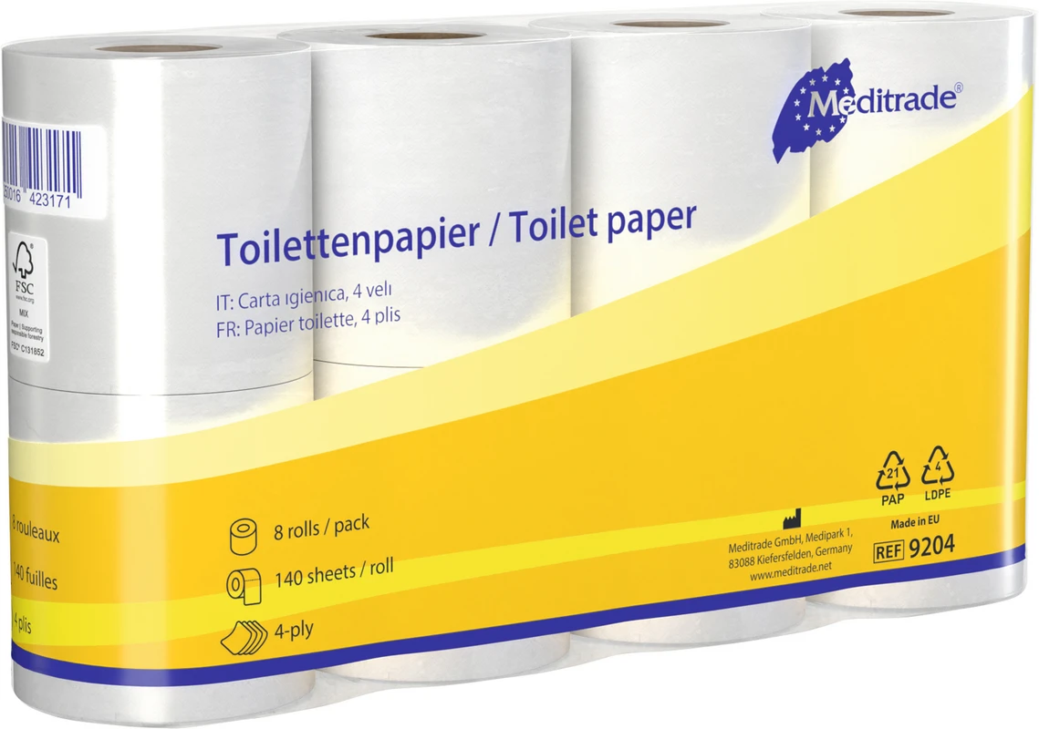 Toilettenpapier Packung 8 Rollen weiß, 4-lagig, unsteril