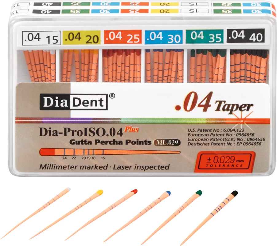 DiaDent® Dia-Pro Guttaperchaspitzen Sortiment 60 Stück Taper.04, ISO 015-040