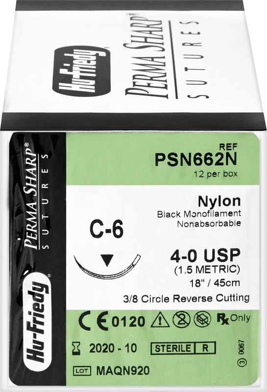 Perma Sharp™ Nylon Packung 12 Stück schwarz, 45 cm, C-6, 3/8 Kreis, schneidend, Rückstich, 18,7 mm, USP 4/0