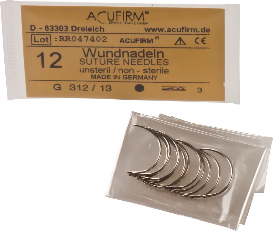 Wundnadeln Packung 12 Stück Kohlenstoff, 312G, 1/2 Kreis, rund, Größe 13