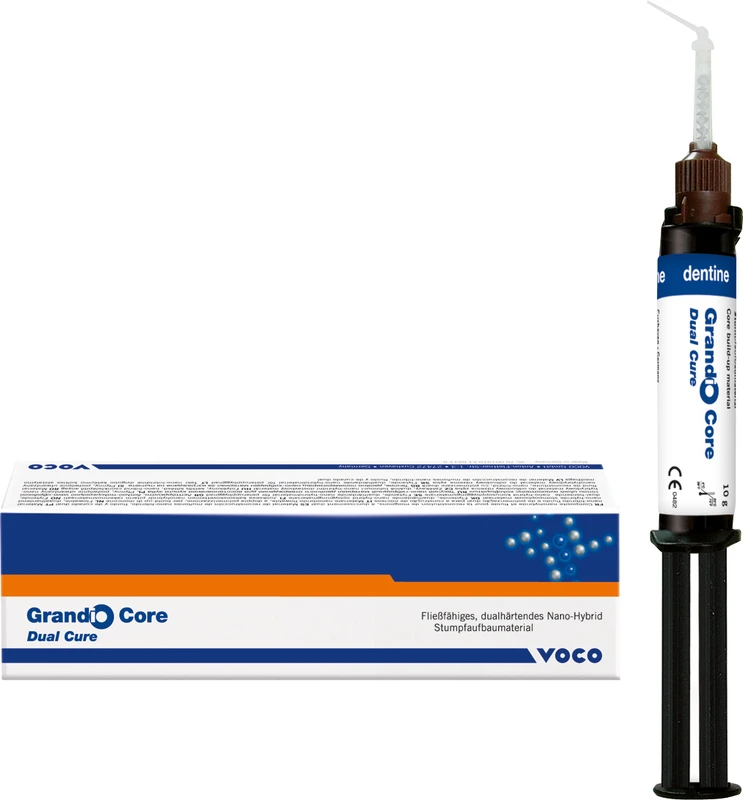 Grandio Core Dual Cure Packung 10 g QuickMix Spritze blau, Mischkanülen Typ 11, Aufsätze Typ 4