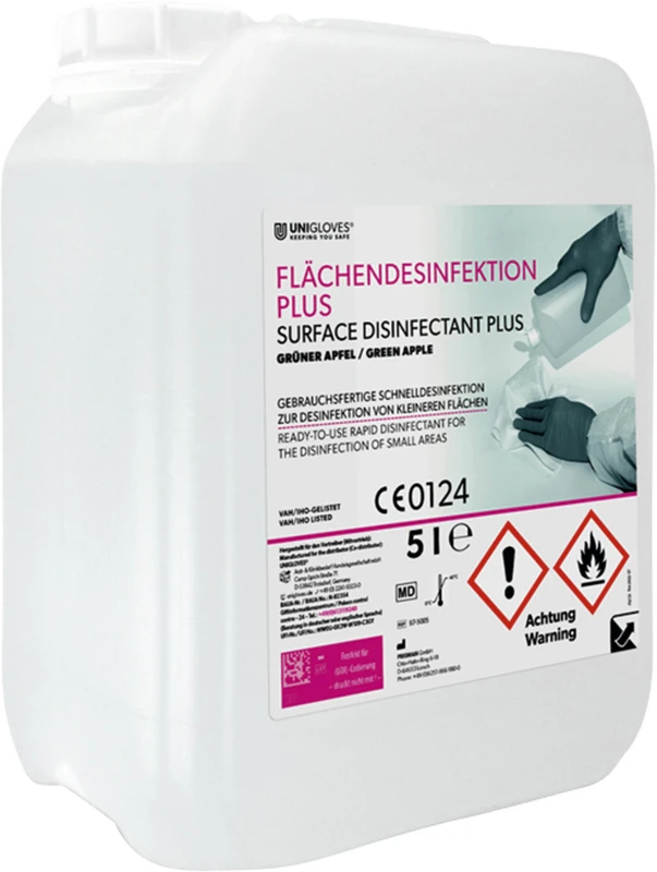 UNIGLOVES Flächendesinfektion PLUS Kanister 5 Liter grüner Apfel