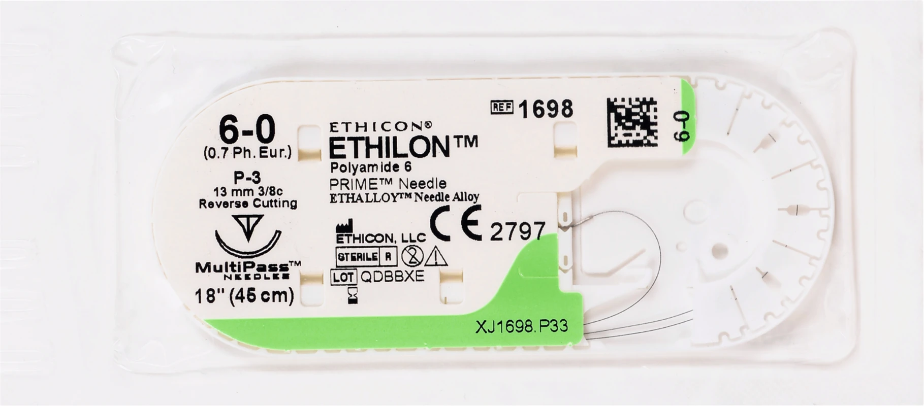 ETHILON Packung 36 Stück schwarz, 45 cm, P3 PRIME, 3/8 Kreis, schneidend, Präzisionsspitze, 13 mm, USP 5/0