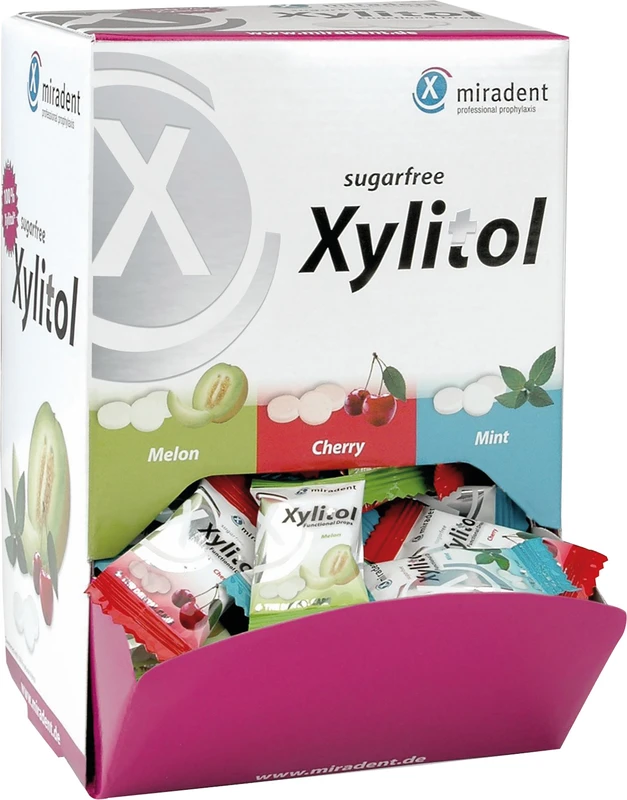 Xylitol Drops Schüttbox 100 Stück sortiert (Kirsche, Melone, Minze)