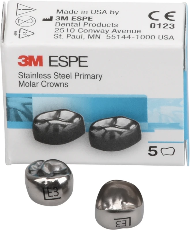 Edelstahlkronen Packung 5 Stück E-UL-3, für Milchmolaren