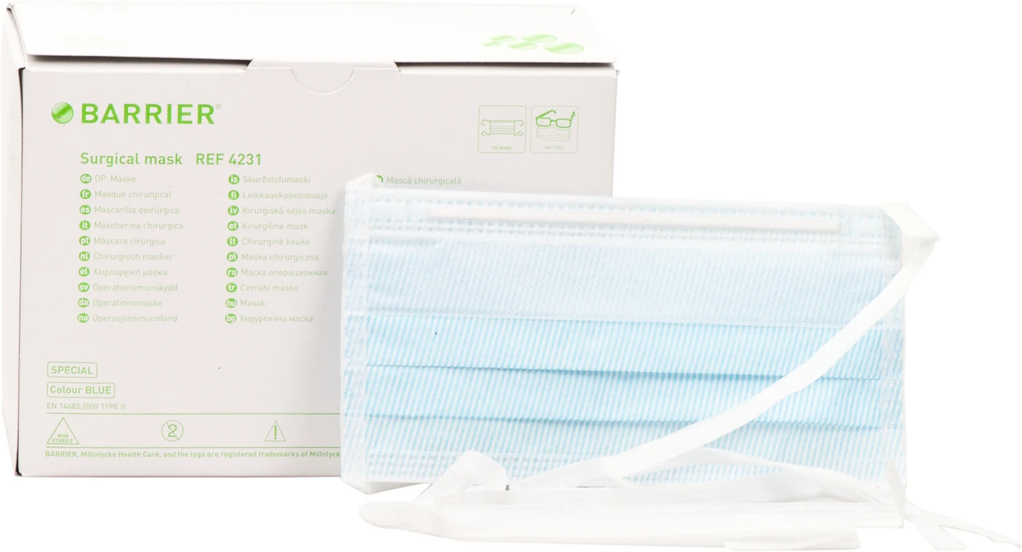 BARRIER® OP-Maske Special Packung 60 Stück blau, Bindebänder, antifog, hypoallergen, Cellulose