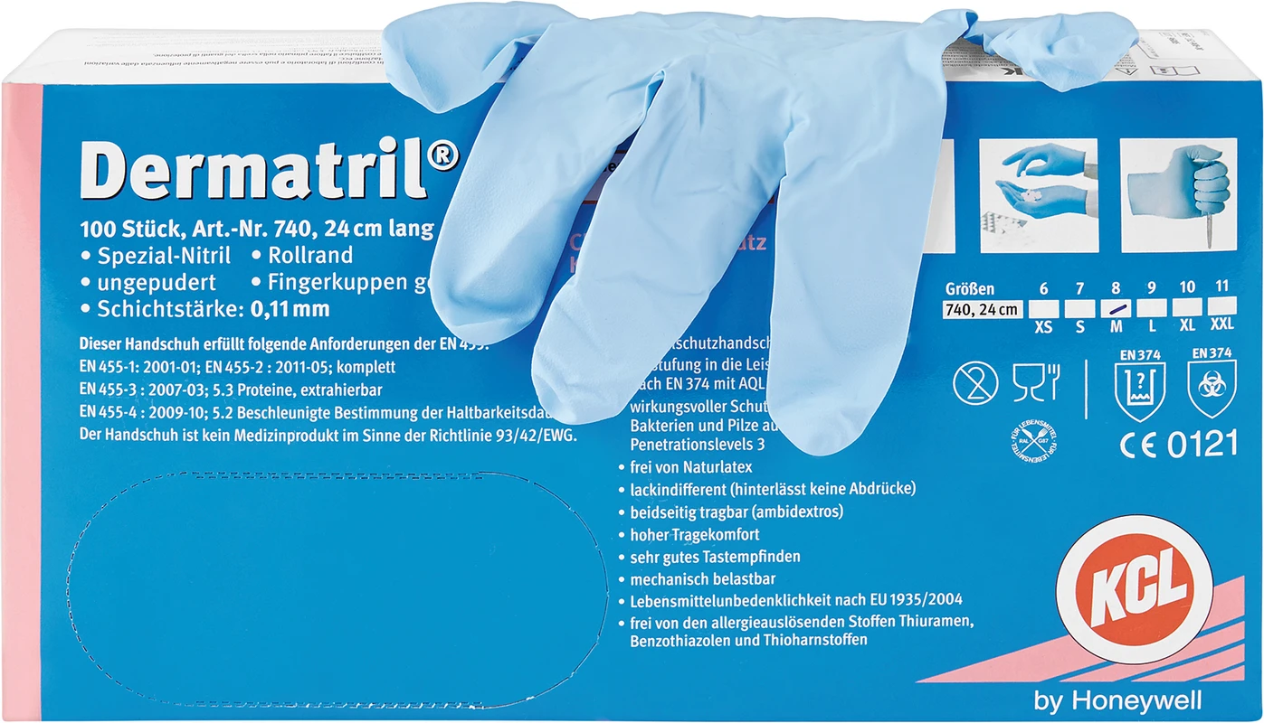 Dermatril® Einmal-Schutzhandschuhe Packung 100 Stück puderfrei, blau, M